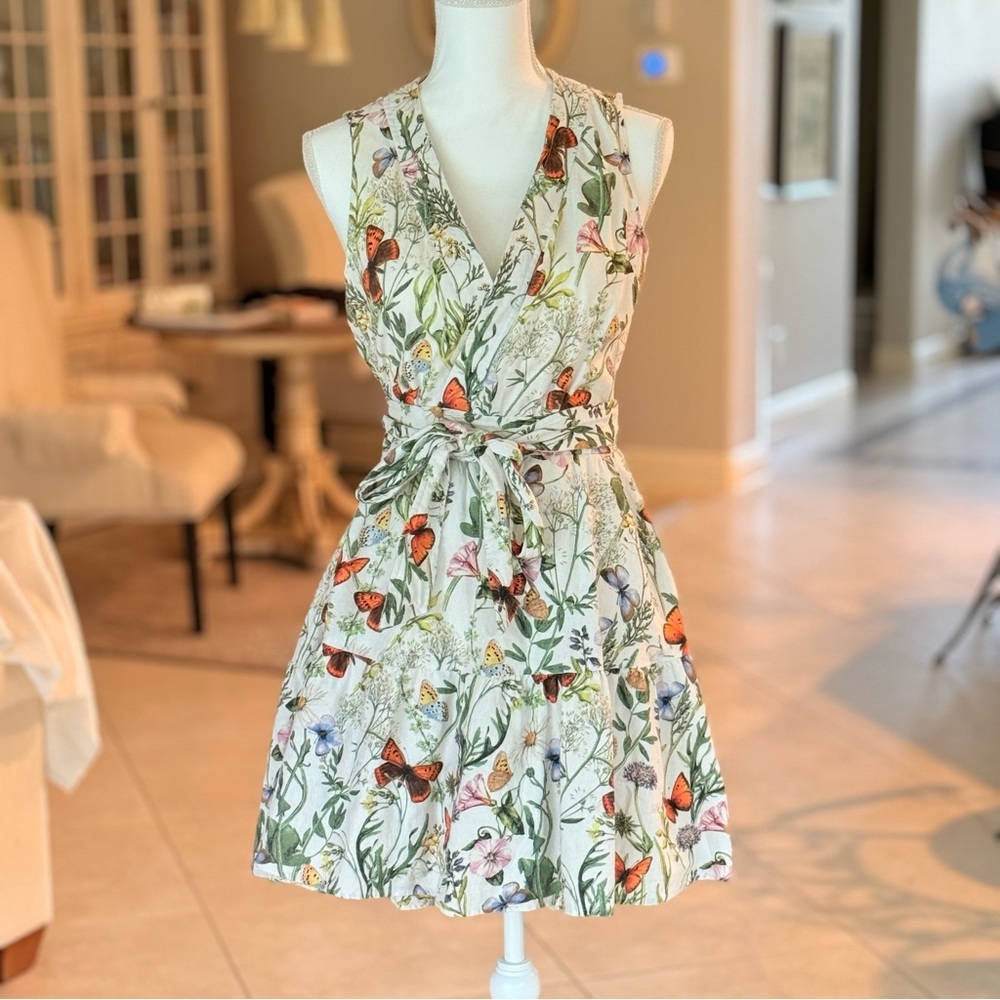 Christian Lacroix Cream Mini Dress with Green and Orange Botanical Print